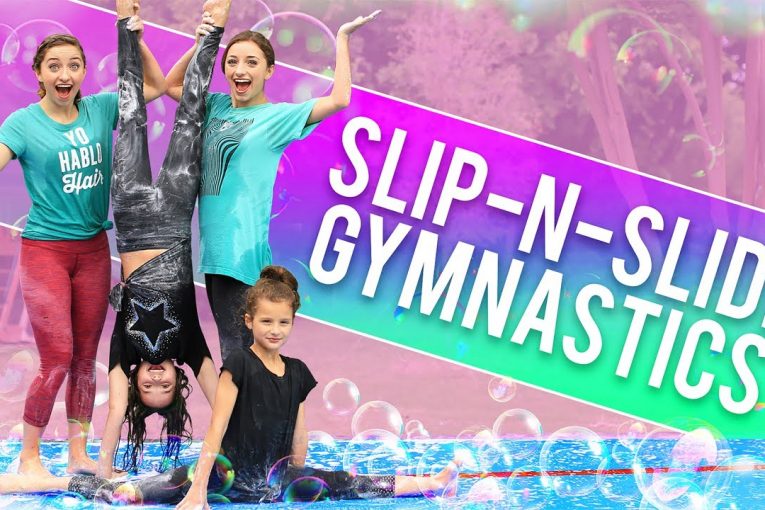 FUNNY SLiP-N-SLiDE GYMNASTiCS CHALLENGE! (ft. Hayley & Annie LeBlanc from Bratayley)