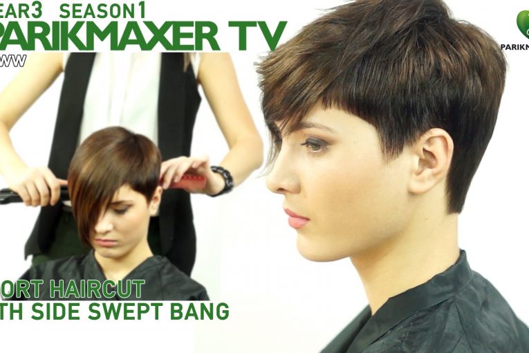 Короткая стрижка с удлиненной челкой Short haircut with side swept bangs. parikmaxer tv