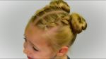 PULL THROUGH BRAIDS with SPACE BUNS. 2017-2018 TREND. Quick and Easy hairstyle #40