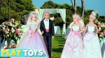 Barbie & Ken Wedding Day! Barbie girl morning routine Bathroom, Hairstyle Salon, Dress up wardrobe