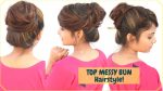 1 Min Top Messy Bun Hairstyle With FRINGE/Bangs Styling| Easy Indian Hairstyle For Medium Hair