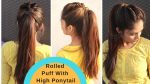 Messy Rolled Puff With High Ponytail Hairstyle |Ponytail  With Puff