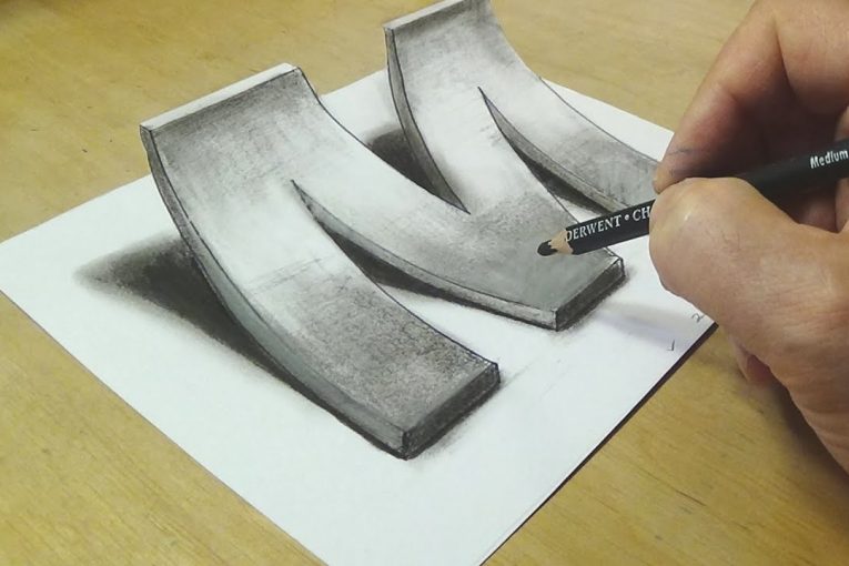 How to Draw 3D Letter M — Drawing with pencil — By Vamos