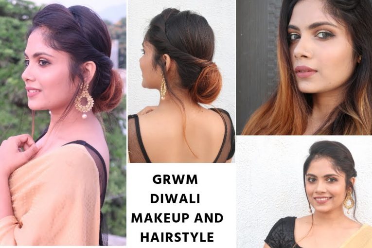 Diwali special Makeup + Hairstyle For Medium to Long Hair/ Indian Festive hairstyle