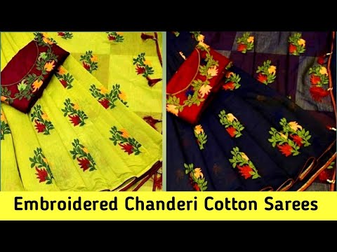 Most Liked Floral Embroidered Chanderi Cotton Saree Collection 2020 | Anand Fashions
