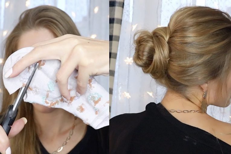 КРАСИВЫЙ И БЫСТРЫЙ ПУЧОК НА КАЖДЫЙ ДЕНЬ С ПОМОЩЬЮ ОБЫЧНОГО НОСКА | SOCK BUN HAIR TUTORIAL