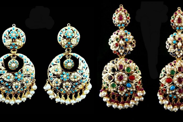 Unique And Fancy Styles Gold Earrings Design's Different Styles With Real Stones Fittings