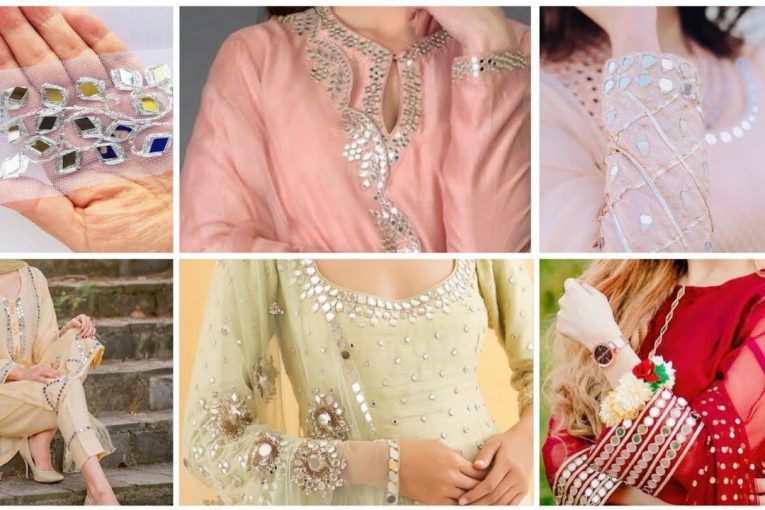 Beautiful Simple Mirror Work Embroidered Fancy Wear Dresses Collection