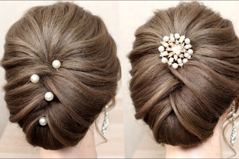 New Easy Bridal Hairstyle For Medium Long Hair Tutorial. Wedding Prom Updo.