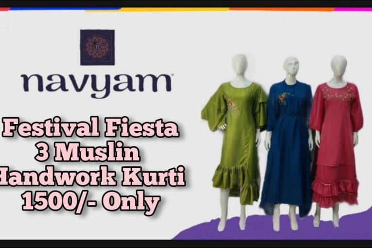 Festival Fiesta 3 Muslin Handwork Kurti @ 1500/- Only