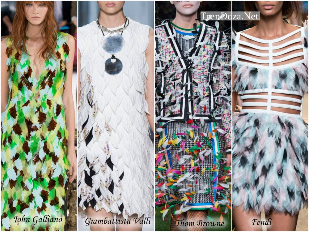 Перья как элемент декора в модных тканях 2015 года