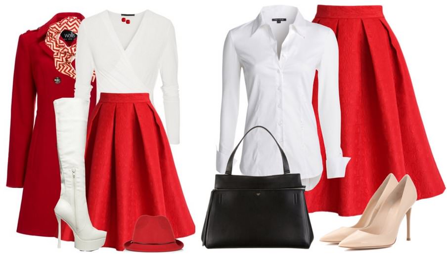 Красная юбка с белой блузой