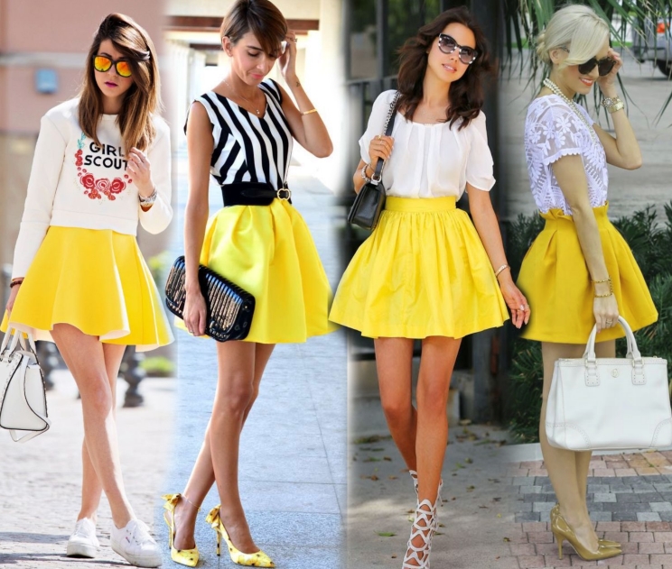 Пышные желтые юбки - с чем носить?