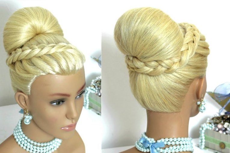 Bridal Hairstyle For LongHair. High Bun Updo With Dutch Fishtail Braids