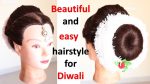 easy juda hairstyle with puff for diwali || braided hairstyles || hair style girl | simple hairstyle