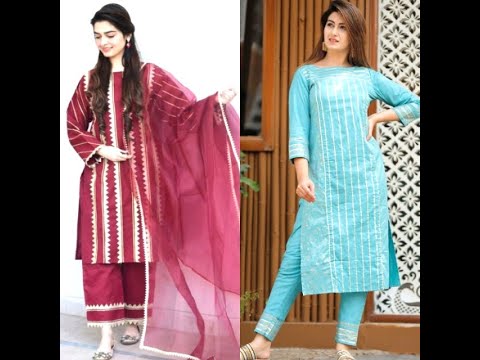 Long kurti with pant plazo/Latest plain suit lace design/Beautiful long kurtis with pant/plazo